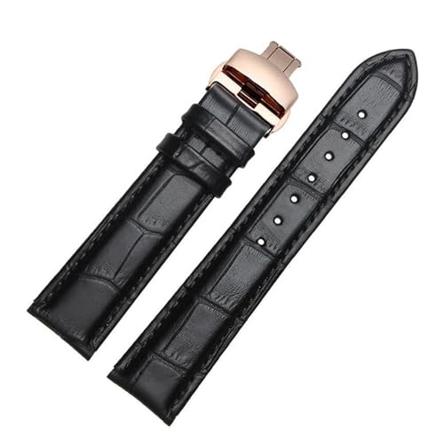 PAKMEZ Leder Uhrenband 12-26mm Uhrengurt Ersatzarmband, Schwarzes Roségold, 17mm von PAKMEZ