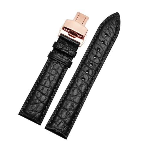 PAKMEZ Leder-Uhrenband-Armband 12-24mm Ersatzuhr-Gurt, Schwarzes Roségold, 21mm von PAKMEZ