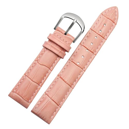 PAKMEZ Leder Uhrengurt 10-22mm Leder Ersatzwachenband mit Edelstahlschnalle, Rosa Silber, 16mm von PAKMEZ