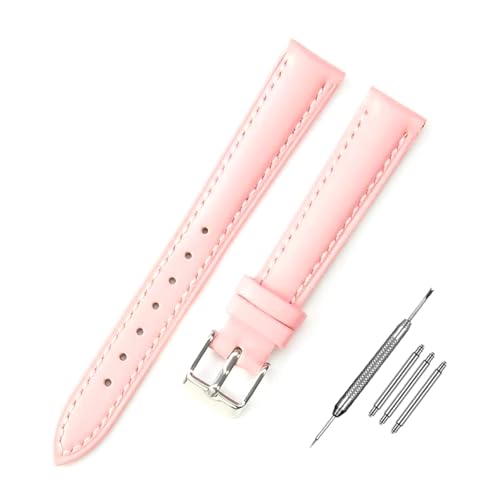PAKMEZ Leder-Uhrengurt 10-24mm Ersatzwachenbänder, Rosa silberne Schnalle, 12mm von PAKMEZ