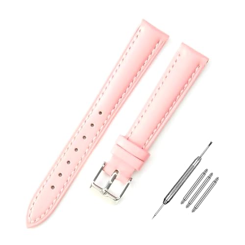 PAKMEZ Leder-Uhrengurt 10-24mm Ersatzwachenbänder, Rosa silberne Schnalle, 16mm von PAKMEZ