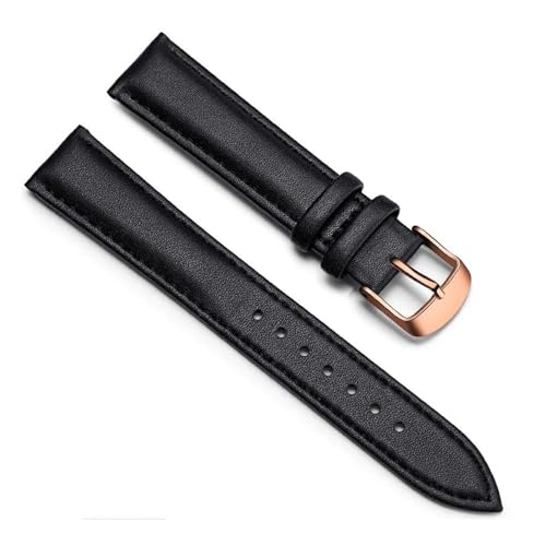 PAKMEZ Leder Uhrengurt 20/22mm Leder Uhren Band mit Schmetterlingsschnalle, Schwarz-Rose-Gold, 24mm von PAKMEZ