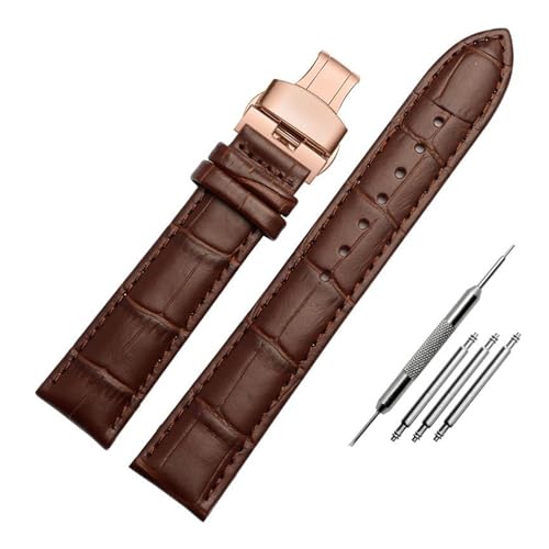 PAKMEZ Lederhandgelenk Uhrengurt 12-18mm Schmetterling Schnalle Lederschachtband, Braune Roségoldfaltung, 20mm von PAKMEZ