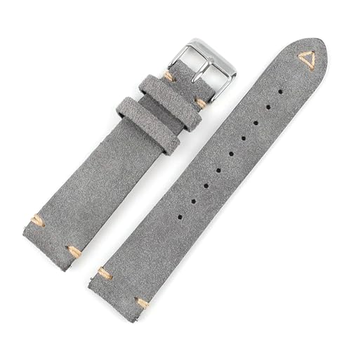 PAKMEZ Wildleder-Leder-Uhrengurt 18-24mm Ersatzgelenkband, Grau, 22mm goldene Schnalle von PAKMEZ