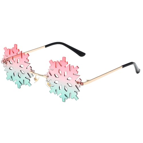 Bunte randlose Sonnenbrille für Erwachsene, UV-Schutz, Outdoor, Party, Camping, Reisen, Schneeflocken-Sonnenbrille für Damen, Schneeflocken-Sonnenbrille, große transparente Schneeflocken-Sonnenbrille, von PANFHGFG