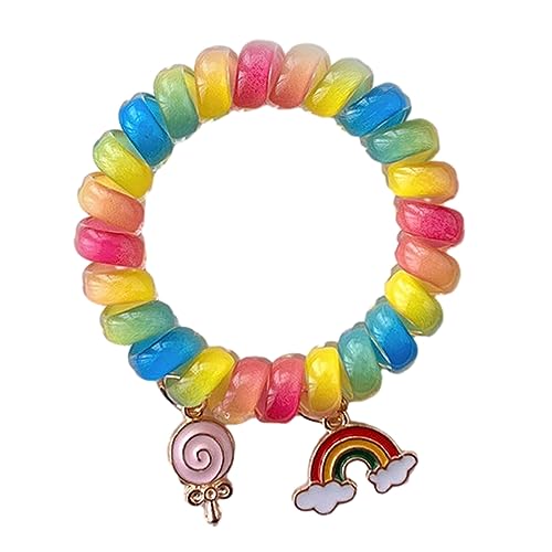 Dehnbare Haargummis in Regenbogenfarben, aufgerollt, elastisch, Pferdeschwanz-Halter, Haargummis für Frauen und Mädchen, Regenbogen-Haargummis, elastisch von PANFHGFG