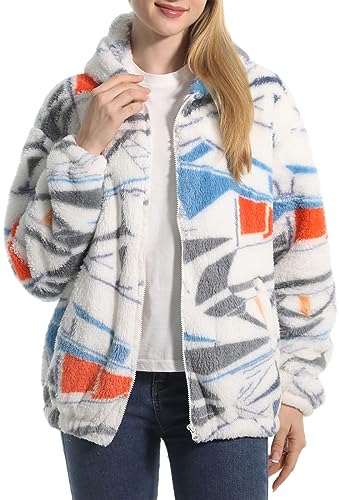PANOZON Damen Kapuzenpullover Sweatshirt mit Kapuze Strickjacke mit Taschen Langarm Wintermantel Warm Plüschjacke Mode-Muster Hoodie(Eisbär,M) von PANOZON