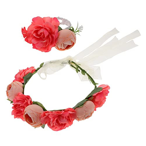 1 Set Kranz Stirnband Fee Krone Mädchen Haargummis Rose Dekorationen Floral Stirnband für Frauen Retro Krone Kopfschmuck Blumenkrone Feenkronen für Frauen Corsage Wristlet Haar Blumen von PAREKS