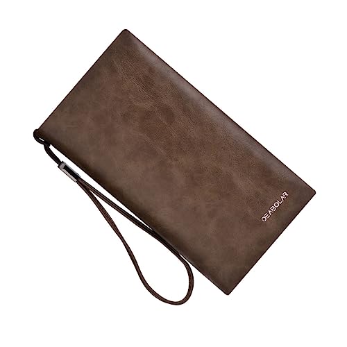 PAREKS Geldbörse für Männer mit Reißverschluss Scheckbuch Brieftaschen für Männer Vintage Geldbörse Business Brieftasche PU Leder Geldbörse Lange Brieftasche Scheckbuch Business Braun Handtasche Mann von PAREKS