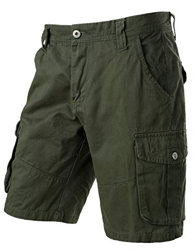 PARKLEES Herren Baumwolle Sommer Kurze Cargohose Cargo Bermuda Shorts mit Multitasche Militärgrün 32 von PARKLEES