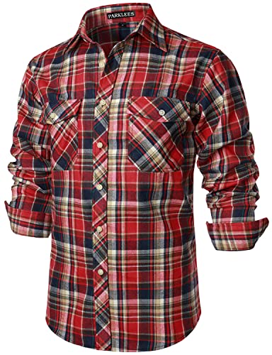 PARKLEES Herren Freizeithemden Regular Fit Button Down Check Kariert Flanellhemden mit Taschen PZLCL41 Staub Multicolor XL von PARKLEES