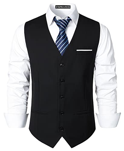 PARKLEES Herren Hipster Urban Design Business Formal Weste Slim Fit Anzug Smoking Kleid Weste, schwarz / weiß, M von PARKLEES