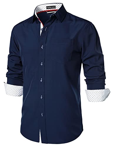 PARKLEES Herren Hipster Urban Design Regular Fit Langarm Casual Business Button Up Kleid Shirts mit Tasche, marineblau, M von PARKLEES