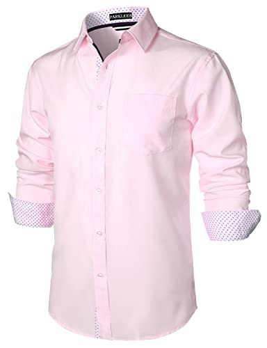 PARKLEES Herren Hipster Urban Design Regular Fit Langarm Casual Business Button Up Kleid Shirts mit Tasche, rose, L von PARKLEES