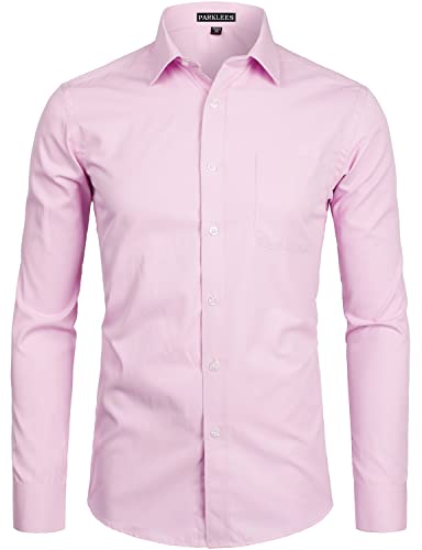 PARKLEES Herren Langarm Slim Fit Freizeit Business Hochzeit Hemd mit Brusttasche PZSSCL01 Pink L von PARKLEES