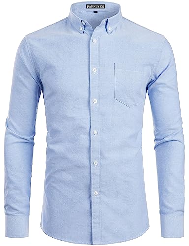 PARKLEES Herren Slim Fit Langarm Oxford Button Down Business Hemd Freizeithemd PZ111 Blau M von PARKLEES