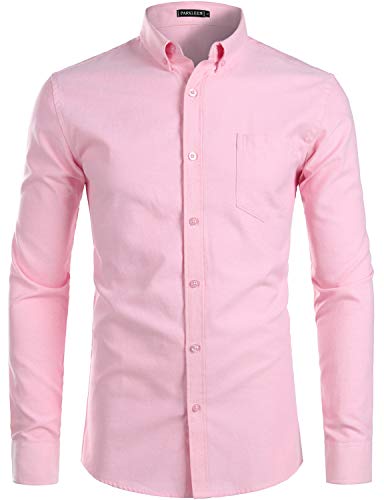 PARKLEES Herren Slim Fit Langarm Oxford Button Down Business Hemd Freizeithemd PZ111 Rosa M von PARKLEES