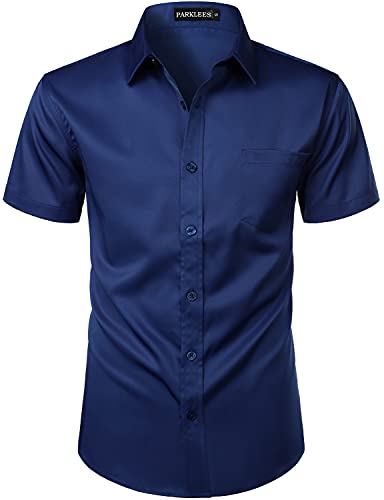 PARKLEES Herrenhemd, lässig, urban, stilvoll, schmale Passform, kurzärmelig, Knopfleiste und Tasche, marineblau, XL von PARKLEES