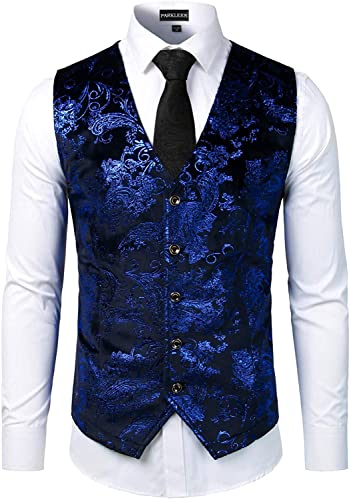PARKLEES Luxuriöse Herren-Weste, metallisches Paisleymuster, goldfarben, glänzend, für Hochzeit, Abschlussball, Party, Anzug oder Smoking, königsblau, 3XL PARKLEES Luxuriöse Herren-Weste, metallisches Paisleymuster, goldfarben, glänzend, für Hochzeit, Abschlussball, Party, Anzug oder Smoking, königsblau, 3XL von PARKLEES