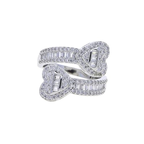 PARWANA Ring Ringe Damen Bijouterie Herren Frauen Doppelter Herzförmiger Fingerring Für Damen, Offen, Angepasst, 6 Silber von PARWANA