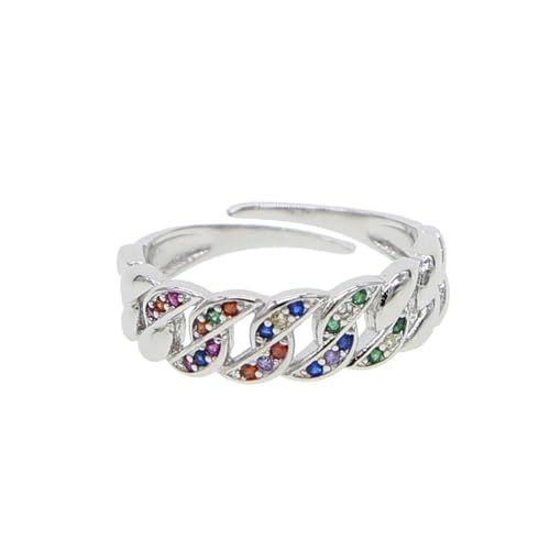 PARWANA Ring Ringe Damen Bijouterie Herren Frauen Ring Offener, Angepasster Fingerring, Bunte Gliederkette, Größenverstellbar, Silber von PARWANA