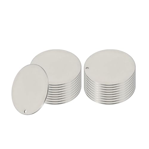 PATIKIL 18 Stück Metallstanzrohlinge, 30mm Runde Namensschilder Edelstahl Kreisrohlinge Etikett Flache Platte Scheibe Mit Loch Für Lasergravur Stanzen Schlüsselanhänger, Silberfarben PATIKIL 18 Stück Metallstanzrohlinge, 30mm Runde Namensschilder Edelstahl Kreisrohlinge Etikett Flache Platte Scheibe Mit Loch Für Lasergravur Stanzen Schlüsselanhänger, Silberfarben von PATIKIL