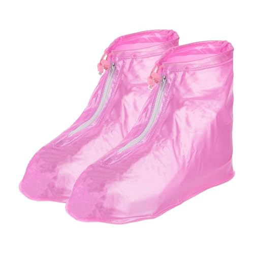 PATIKIL M Wasserfest Schuhe Cover 1 Paar PVC Wiederverwendbar Rutschfeste Überschuhe Regen Galoschen Schneestiefel Protektor mit Reißverschluss für Männer Frauen Regnerisch Draußen Rosa von PATIKIL