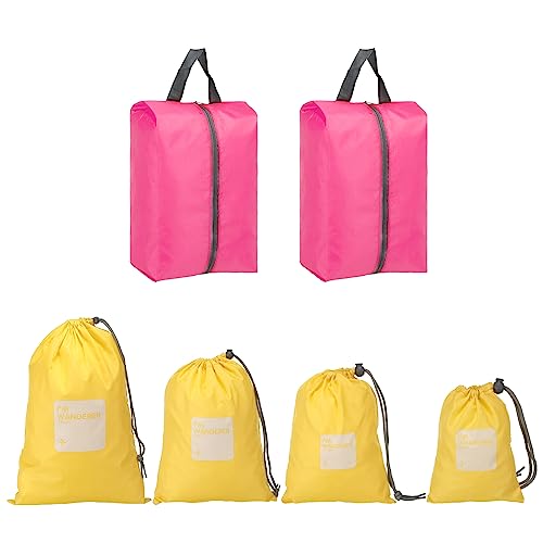 PATIKIL Reisen Schuhsäcke Set von 6 Wasserdicht Schuh Tasche mit Reißverschluss Tragbar Ablagetasche Combo Größe Set für Männer und Frauen Rosa Gelb von PATIKIL