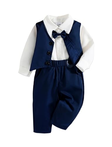 PATPAT Baby Anzug Jungen Bekleidungssets Kleidung, Anzugweste Hemd mit Fliege für Festlich Hochzeit Taufe Geburtstag Bekleidung Set, Langarm und Hosen, 3-24 Monate Kinder Gentleman Outfit von PATPAT