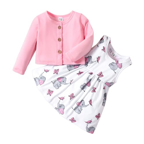 PATPAT Baby Mädchen Kleid und Strickjacke Sets, 2 Stück, Baby Mädchen Blumenmuster Kleid und Langarm Strickjacken-Set ROSA 12-18 Monate von PATPAT