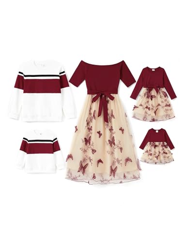 PATPAT Familien Outfit Set Langarm - Partnerlook Mutter Tochter Kleid Langarm T-Shirt & Mutter Kind Kleider Mama Tochter Kleidung für Herbst & Frühling, Rotwein, Damen: S PATPAT Familien Outfit Set Langarm - Partnerlook Mutter Tochter Kleid Langarm T-Shirt & Mutter Kind Kleider Mama Tochter Kleidung für Herbst & Frühling, Rotwein, Damen: S von PATPAT