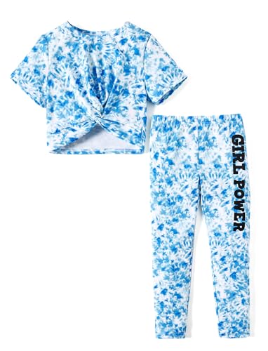 PATPAT Mädchen Bekleidungssets Batik Sommer, Kurzarm T-Shirt und Lange Hosen Mädchen Kinder Kleidung, Sport Freizeit Sicher Komfort Kinderkleider Sportanzug Geschenk Tie Dye 5-12 Jahre von PATPAT