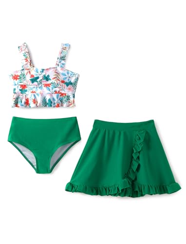 PATPAT Mädchen Bikini Badeanzüge Set, 3-teiliges Tankini-Set mit Top, Shorts Und Baderock Bademode, Kinder Badebekleidung mit Blumenmuster Schwimmanzug, Größe 5–12 Jahre PATPAT Mädchen Bikini Badeanzüge Set, 3-teiliges Tankini-Set mit Top, Shorts Und Baderock Bademode, Kinder Badebekleidung mit Blumenmuster Schwimmanzug, Größe 5–12 Jahre von PATPAT