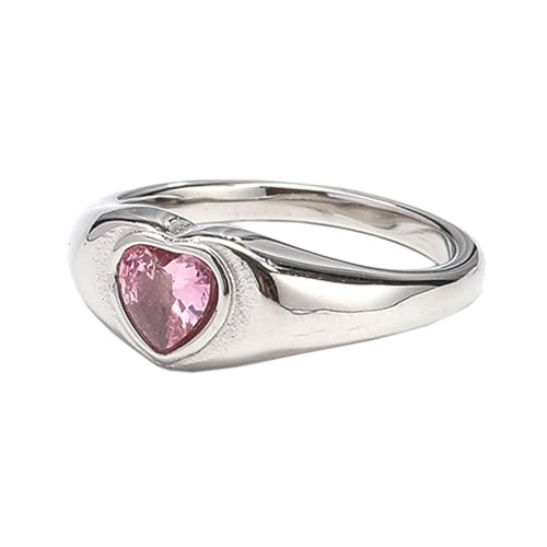 PAURO Dainty Damen Edelstahl Cubic Zirkonia Ehering Herz Ring Statement Schmuck Silber Rosa Größe 62 (19.7) von PAURO