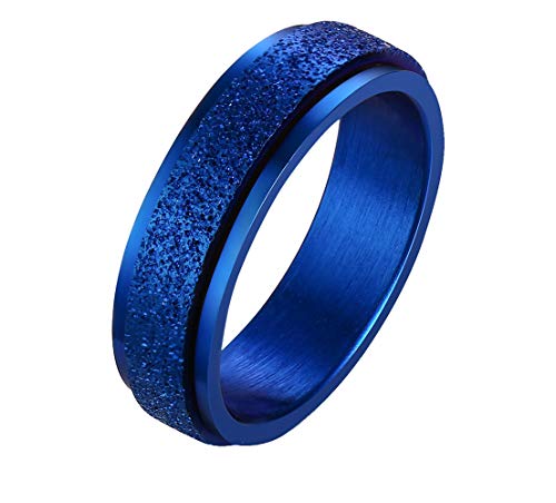 PAURO Damen 316L Edelstahl Sand Blast Finish Blue Lucky Spinner Ring 6Mm Band Größe 62 von PAURO