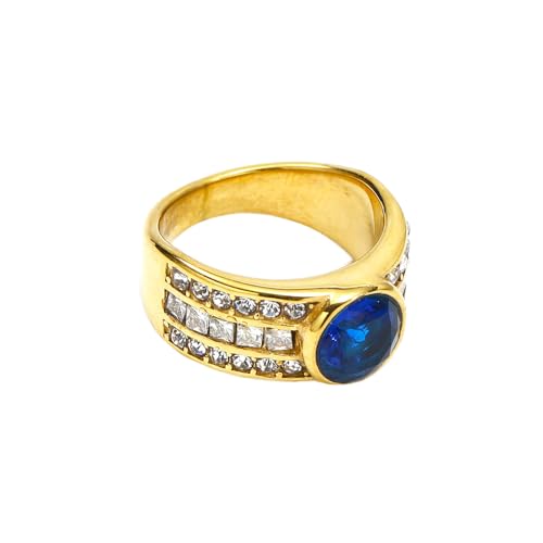 PAURO Damen Edelstahl Runder Edelstein Ring Gold plattiert CZ Micro Pave Ring Blau Größe 54 (17.2) von PAURO