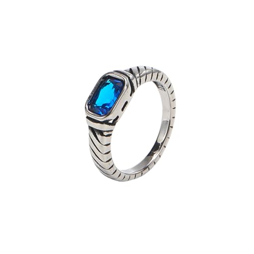 PAURO Damen Edelstahl Zierliche kleine quadratische CZ Hochzeit Band Ring stapelbar Silber Hellblau Größe 62 (19.7) von PAURO