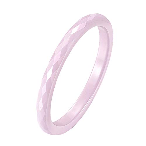 PAURO Damen Keramik 2MM Diamant Formschnitt Dünn Midi Knöchel Ehering Versprechen Rosa Größe 52 (16.6) von PAURO