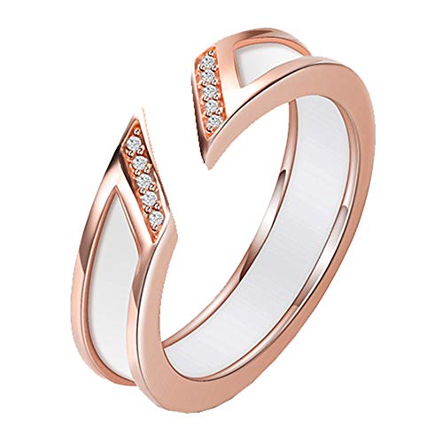 PAURO Damen Keramik Schmuck Micro CZ Engagement Versprechen Ehering Offener Ring Rotgold und Weiß Größe 62 (19.7) von PAURO