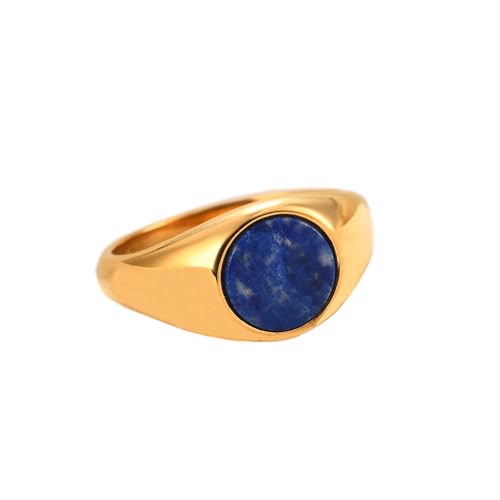 PAURO Femmes Edelstahl Runde Edelstein Ringe Retro Einfacher Ehering Ring Gold Blau Größe 54 (17.2) von PAURO