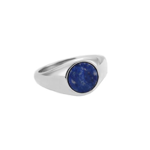 PAURO Femmes Edelstahl Runde Edelstein Ringe Retro Einfacher Ehering Ring Silver Blau Größe 52 (16.6) von PAURO