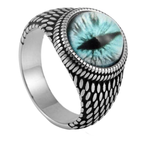 PAURO Herren Damen Edelstahl Jahrgang Punk Multicolor Edelstein Dämon Augapfel Ring Silber Grau Blau Größe 54 (17.2) von PAURO