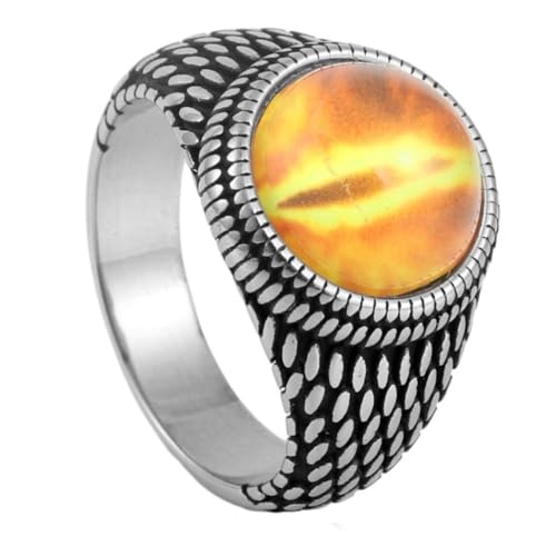 PAURO Herren Damen Edelstahl Jahrgang Punk Multicolor Edelstein Dämon Augapfel Ring Silber Orange Größe 57 (18.1) von PAURO