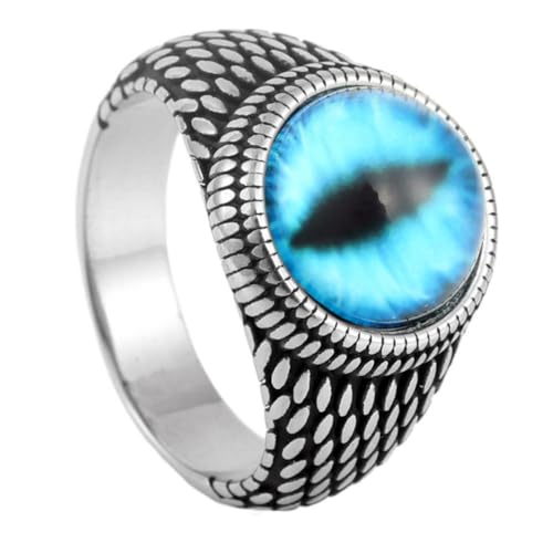 PAURO Herren Damen Edelstahl Jahrgang Punk Multicolor Edelstein Dämon Augapfel Ring Silbersee Blau Größe 57 (18.1) von PAURO