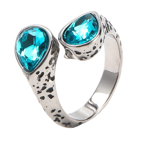 PAURO Herren Damen Edelstahl Retro Edelstein Siegelringe Teardrop Kristall Zirkon Ring Blau Größe 60 (19.1) von PAURO