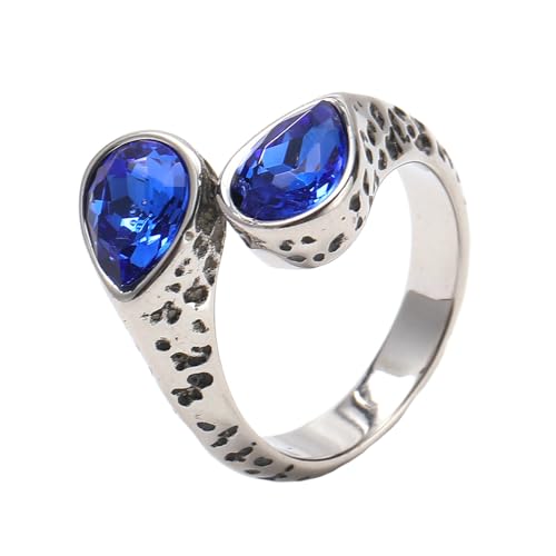 PAURO Herren Damen Edelstahl Retro Edelstein Siegelringe Teardrop Kristall Zirkon Ring Dunkel Blau Größe 62 (19.7) von PAURO