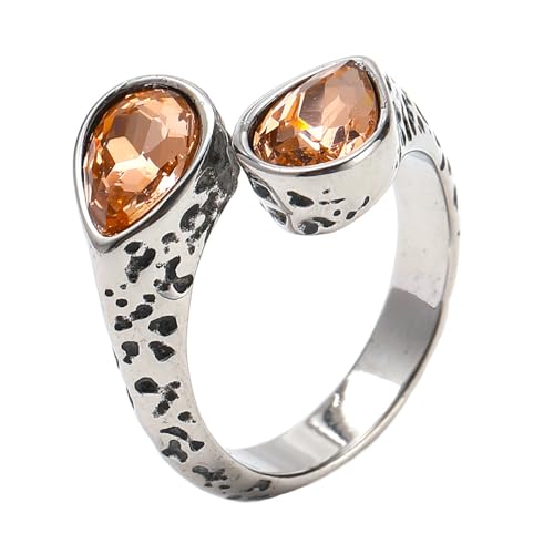 PAURO Herren Damen Edelstahl Retro Edelstein Siegelringe Teardrop Kristall Zirkon Ring Orange Größe 57 (18.1) von PAURO