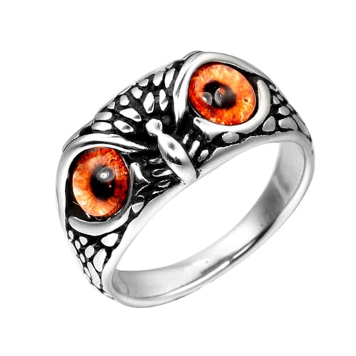 PAURO Herren Damen Jahrgang Tier Eule Kopf Gotisch Edelstein Ring Silber Orange Größe 62 (19.7) von PAURO