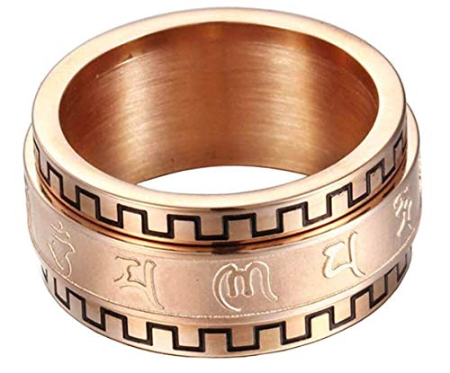 PAURO Herren Edelstahl Buddhismus tibetischen Mantra Spinner Ring 10mm Wide Band Jahrgang Om Mani Padme Hum Gebet Schmuck Rose Gold Größe 54 von PAURO