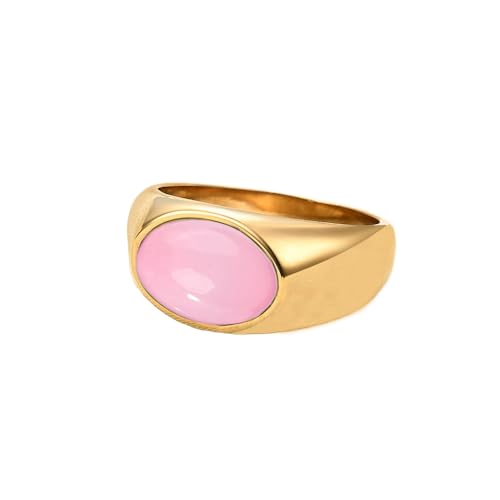 PAURO Hommes Femmes Edelstahl Minimalistische Retro Oval Achat Siegel Ringe Statement Schmuck Gold Rosa Größe 62 (19.7) von PAURO